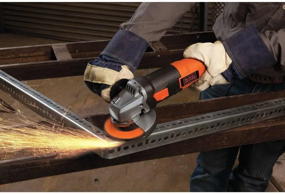 Moedor angular de 4-1/2 polegadas e 6,5 A com caixa de engrenagens de metal, trava do eixo e alça lateral