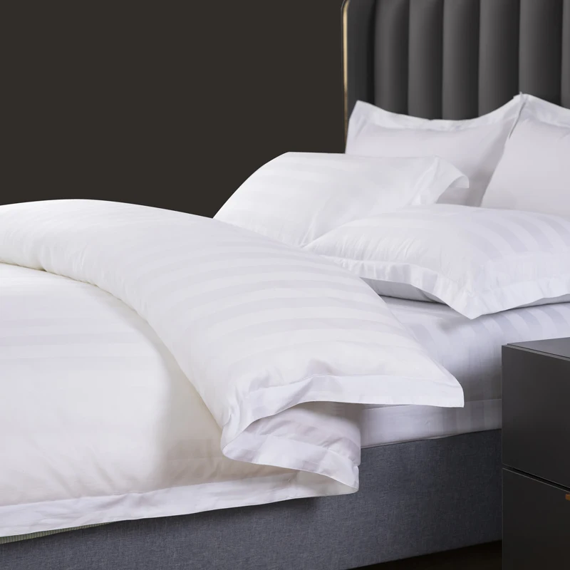 1Set  Luxury 100% Cotton 5 Stars Hotel Bedding Set Pure Cotton Satin Strip Bed Line Duvet Cover Sheet 3/4pcs