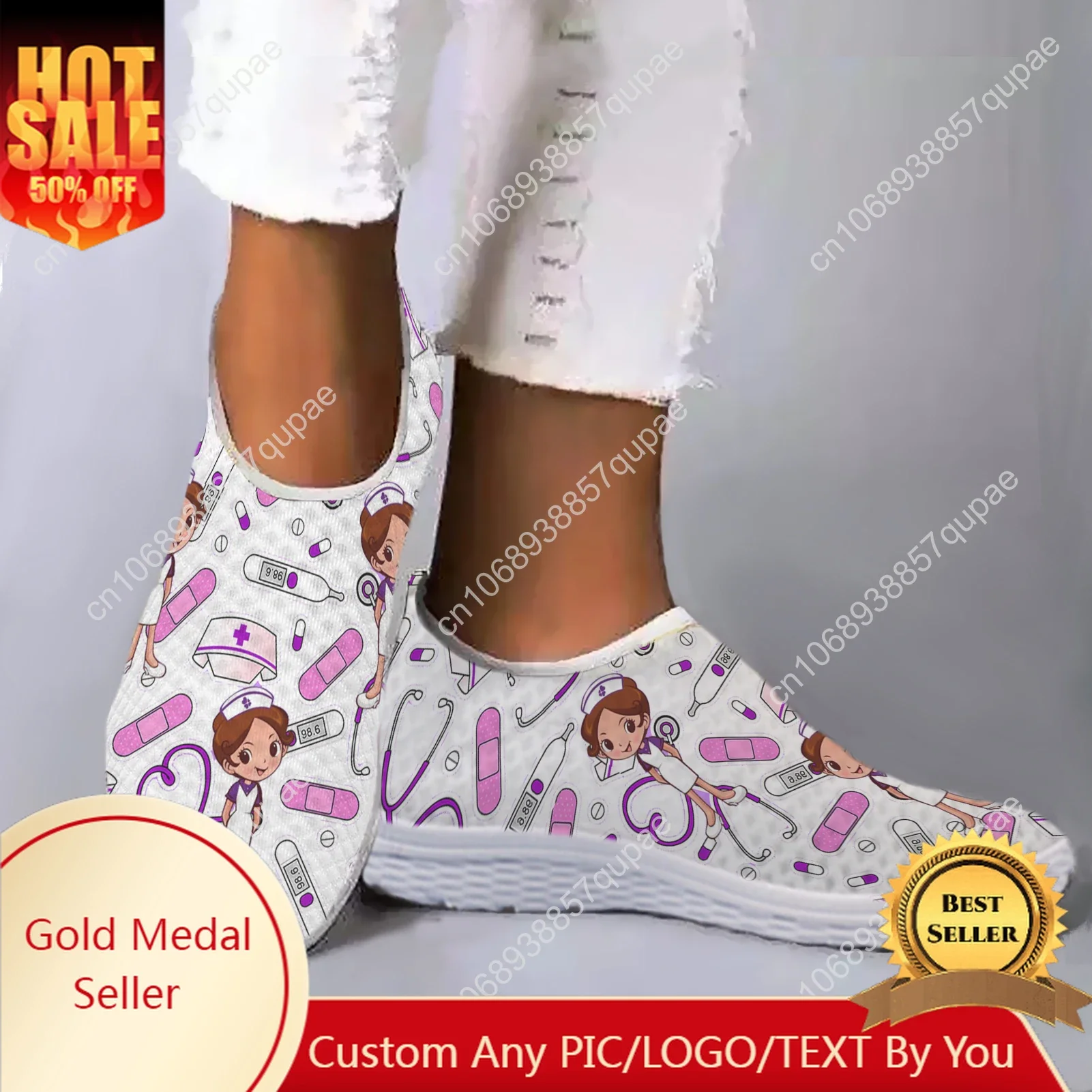 

Cartoon Nurse Design Mesh High Quality Sneakers Women Men Teenager Casual Fashion Custom Made Tennis Flat Couple Shoes