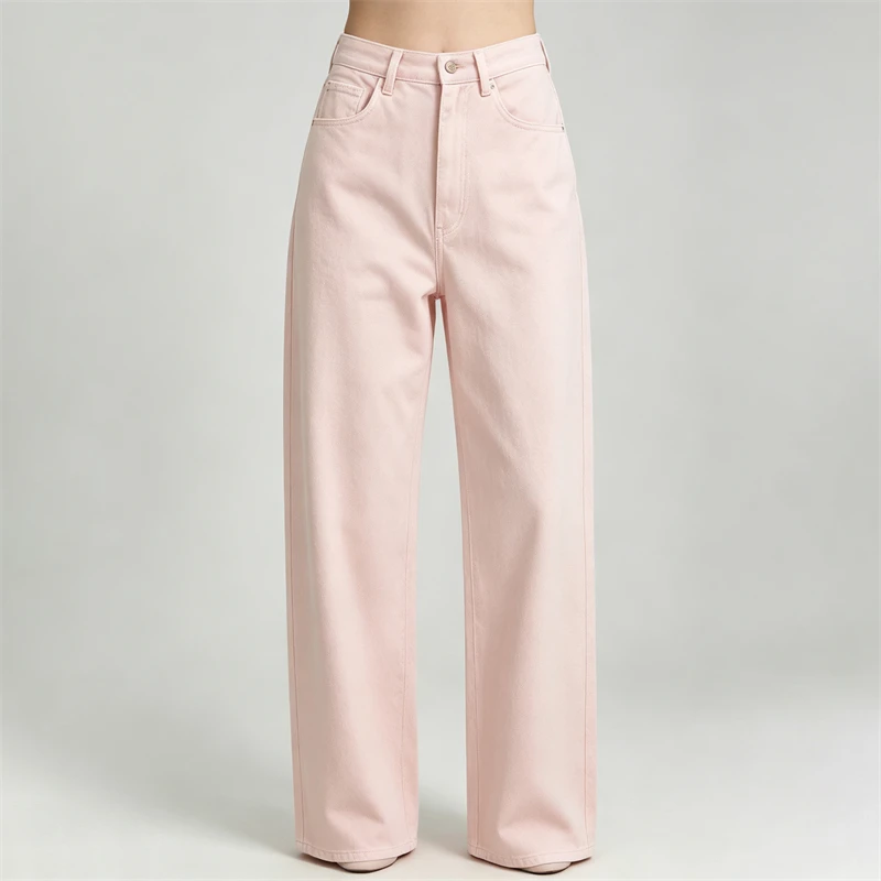 Y2K High-QualityAutumn New Style PureCotton Washed High-Waisted Jeans with Fashionable Three-Dimensional Cut Curved Blade Design