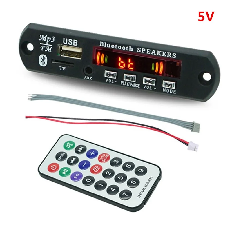 DC 12V Wireless USB MP3 Music Player TF Card Slot FM AUX with Mic Handsfree control Car DIY 5.0 Bluetooth MP3 WAV Decoder Board