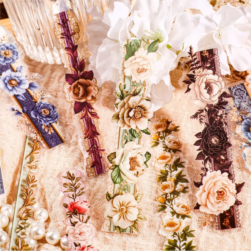 15 Stück Blumen Spitzenstreifen Aufkleber Kreativität DIY Handkonto Scrapbooking Collage Junk Journal Tagebuch Dekorativ