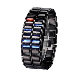 New Fashion Digital Watch Cool Volcanic Lava Style Iron Faceless Binary LED Wrist Watches for Men Black / Silver