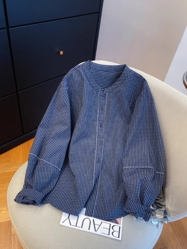 

Женский свободный длинный све клетчатый повседневный топ с вышивкой в стиле пэчворк, удобный дышащий винтажный повседневный топ на пуговицах