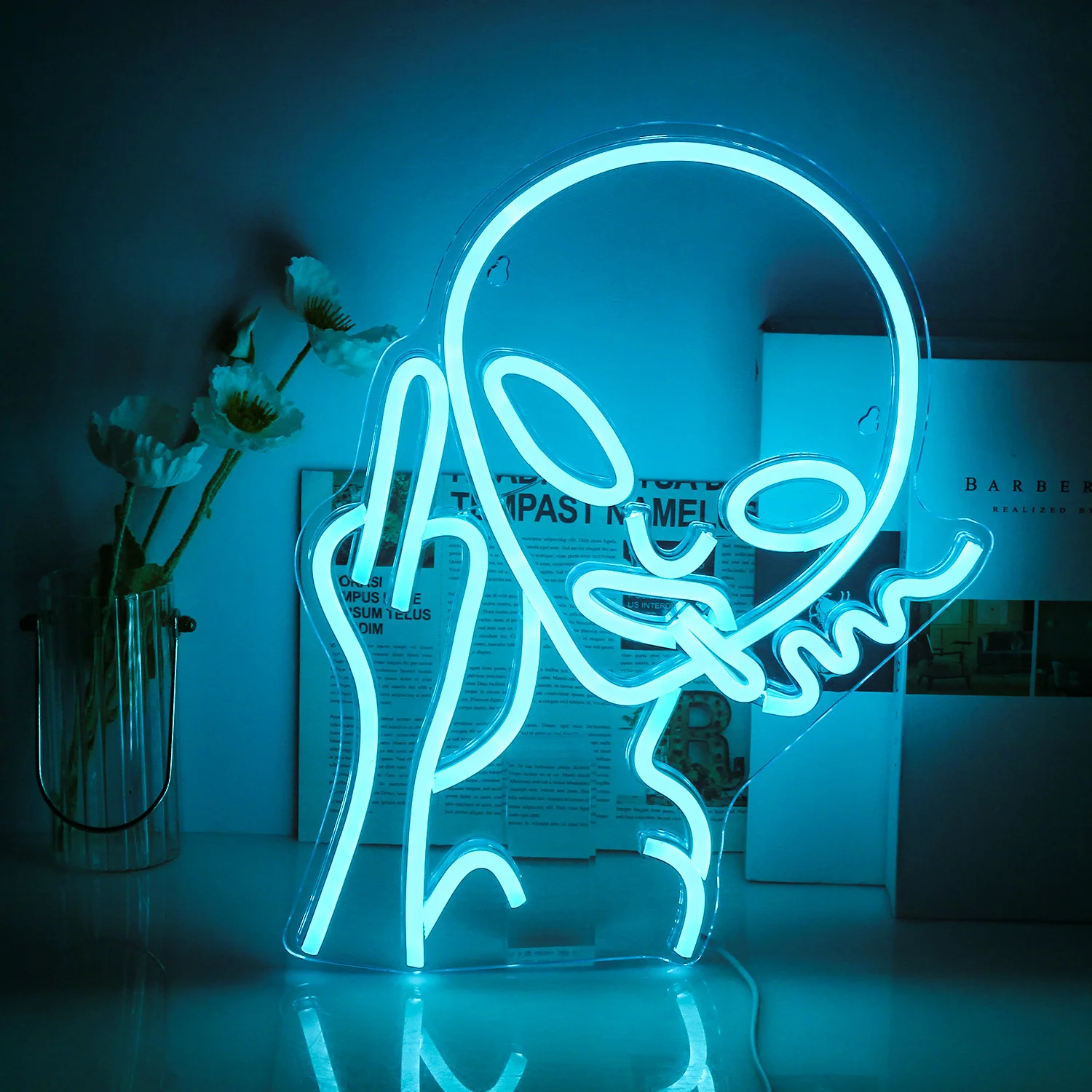 Imagem -02 - Alien Neon Sign Ice Blue Led Wall Decor Alimentado por Usb Acrílico Festa Bar Pub Boate Homem Caverna Sala de Jogos Quarto