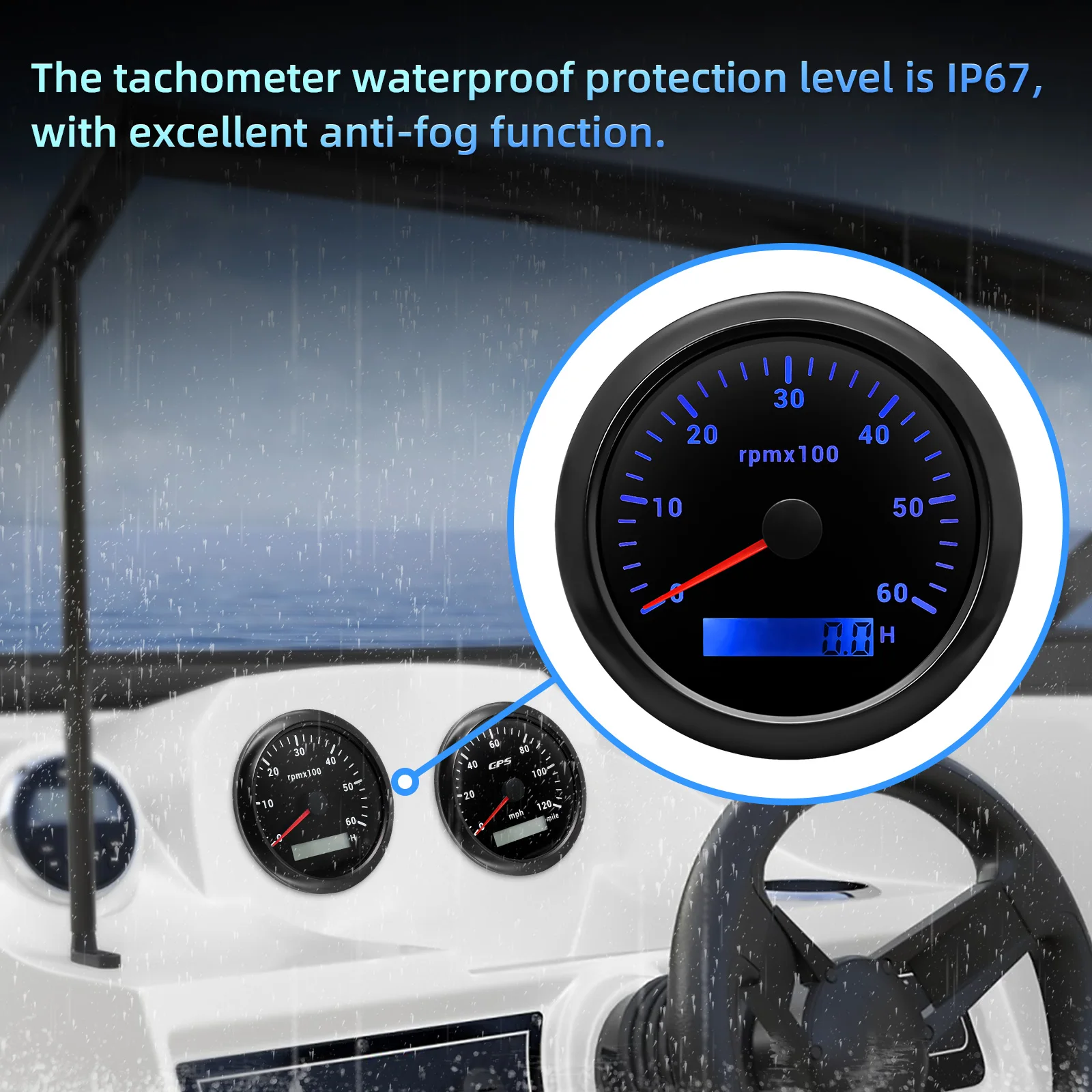 เรือ Tachometer 3000-8000Rpm LCD ชั่วโมงดิจิตอล Tachometer 7สี Backlight 85มม.ความเร็วเครื่องวัดความเร็วสำหรับ Auto เรือ Yacht RV