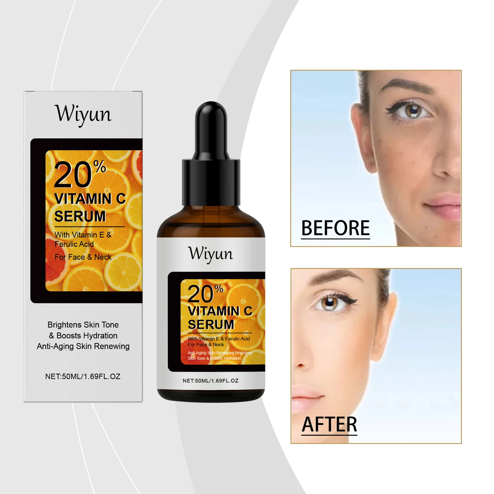 20% Vitamin C Serum with Vitamin E & Ferulic Acid – Brightening, Anti-Aging, Hydrating Facial Treatment for Glowing Skin – 50ml