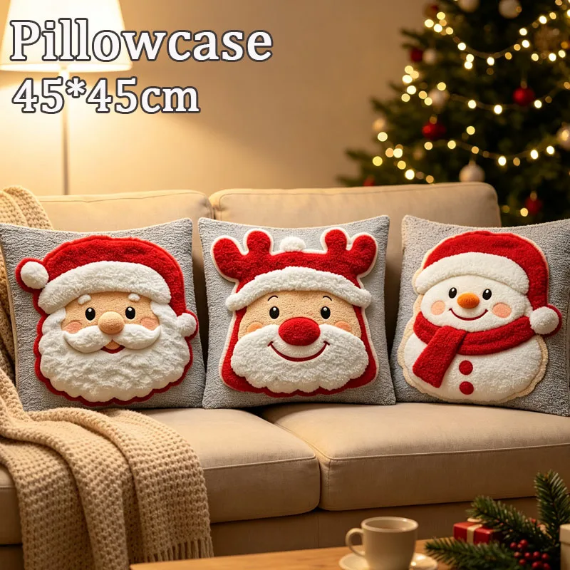 1-4PCS Snowman Reindeer Christmas Pillow Covers Single Sided Sofa Cushion Cases Holiday Party Home Decoration