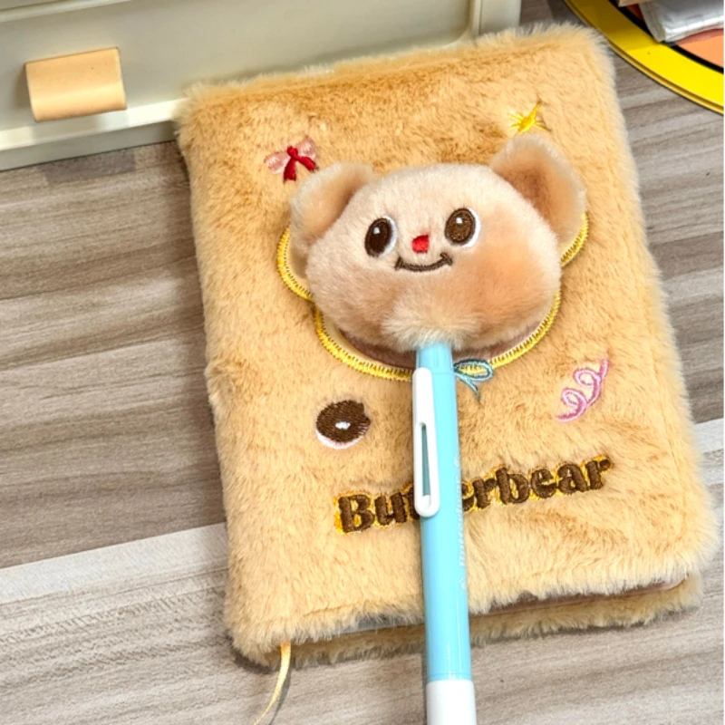 

Plush Hardcover Butterbear Diary Handbook Portable Notebook Cute Cartoon School Stationery Children's Christmas Kawaii Gift