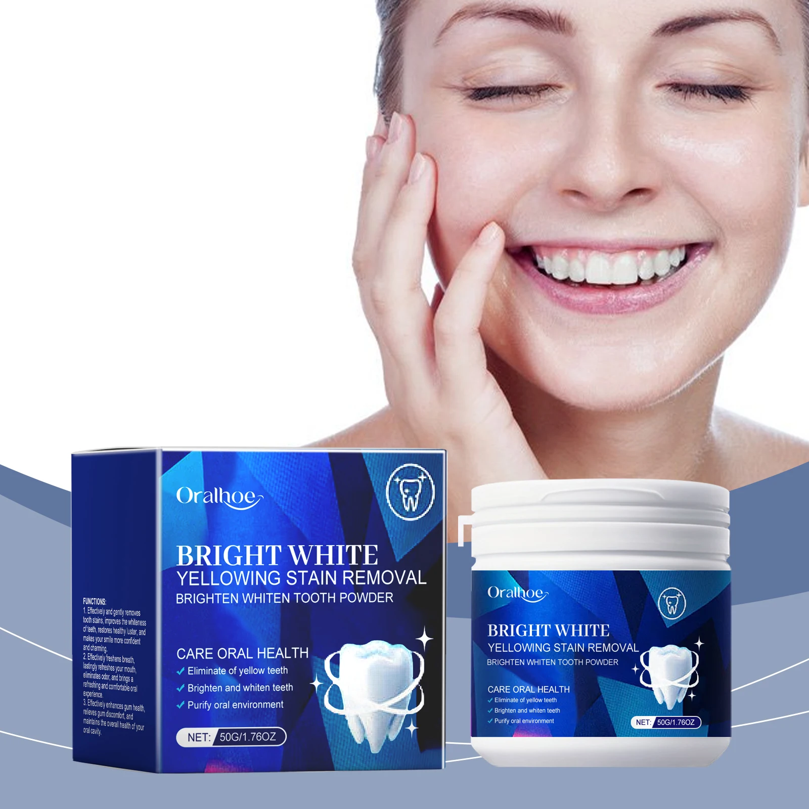 Polvo para blanquear los dientes, blanqueador de dientes amarillos, elimina la placa de manchas, mejora el olor Oral, bicarbonato de sodio, polvo corrector de Color Dental
