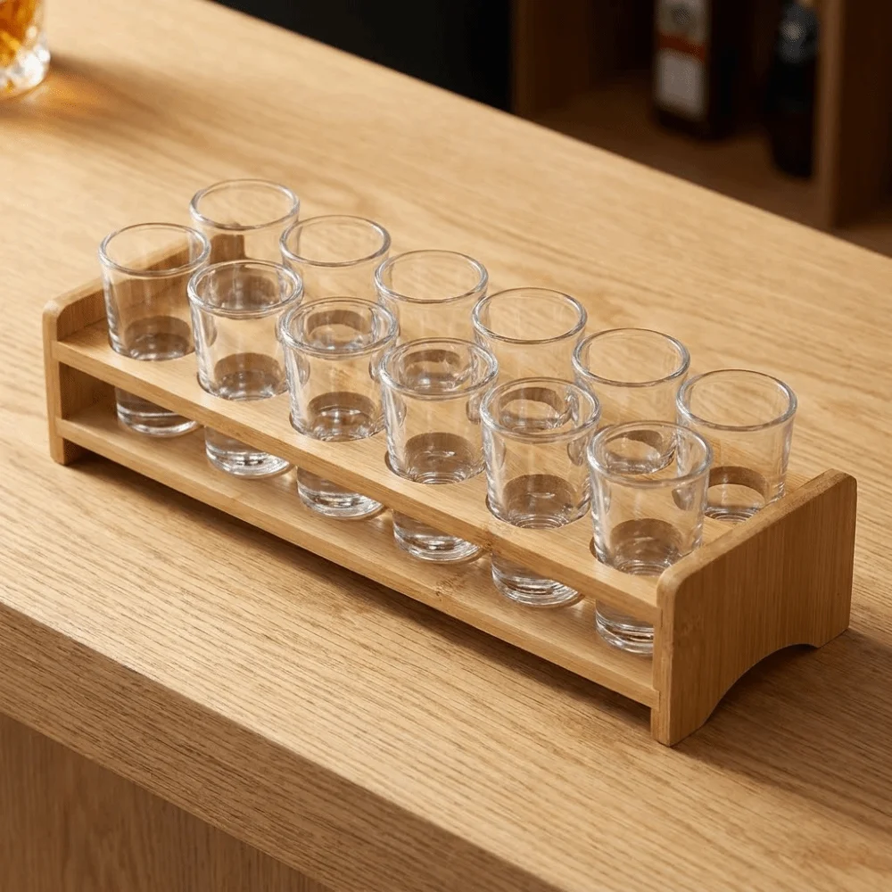 Multipurpose 6/12 Holes Shot Glass Holder Save Space Smooth Glass Cup Holder Wooden Round Hole Shot Glass Display Stand Wine Bar