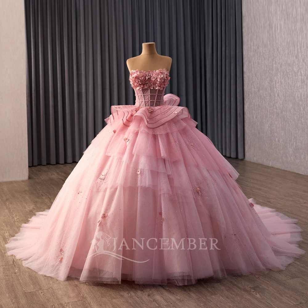 Quinceanera Dress Graduation Party Ball Gown 2026 Customized Shiny Applique Beads Tiered Sweet Evening Dress vestido quinceañera