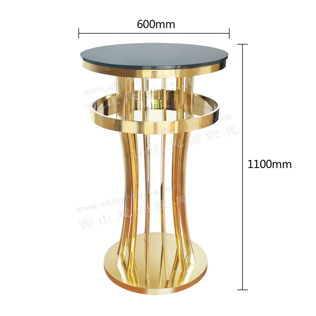 Commercial modern high bar cocktail table stainless steel glass top modern design, suitable for weddings and hotels