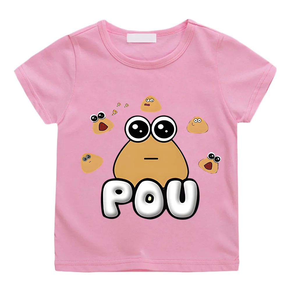 POU Cute Print Anime T-shirts Kids Cartoon Manga Tshirt Kawaii Comic 100% Cotton Short Sleeve Boys/Girl T Shirt Teens Футболки