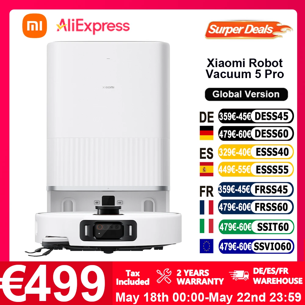 Globale Version Xiaomi Robot Vacuum 5 Pro (X20+-Upgrade) AI-Kamera-Identifizierung 200 Arten von Hinderniserkennung Heben und niedrigen LDS reinigen
