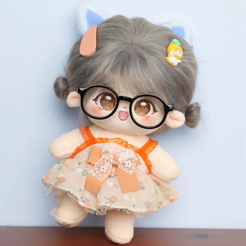 

20cm Kawaii Plush Cotton Doll Idol Stuffed Super Star Figure Doll Cute Gray Hair Cat Ears Girl Baby Doll Can Change Clothes Gift