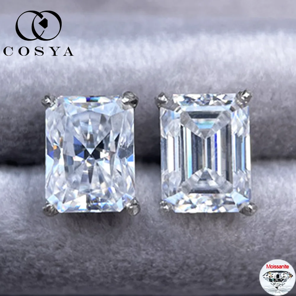 

Серьги-гвоздики COSYA с муассанитом изумрудной/радиантной огранки 0,5-2 карата для женщин и мужчин, серебро S925, лабораторные бриллианты, классические свадебные украшения, подарки