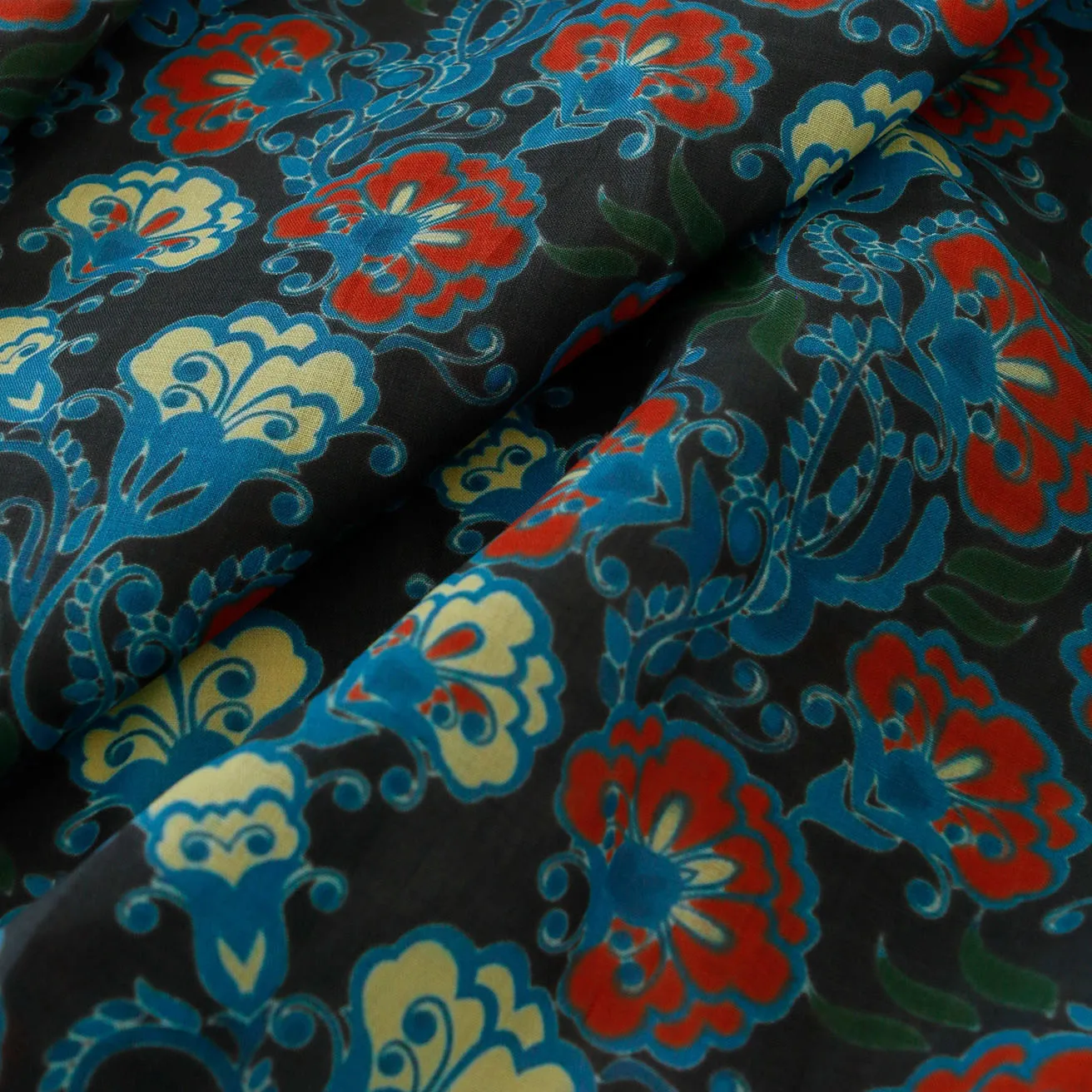 

1yard natural pure ramie fabric Unique Flowers printing sewing Fashion unique dress robe shirt fabrics for clothing