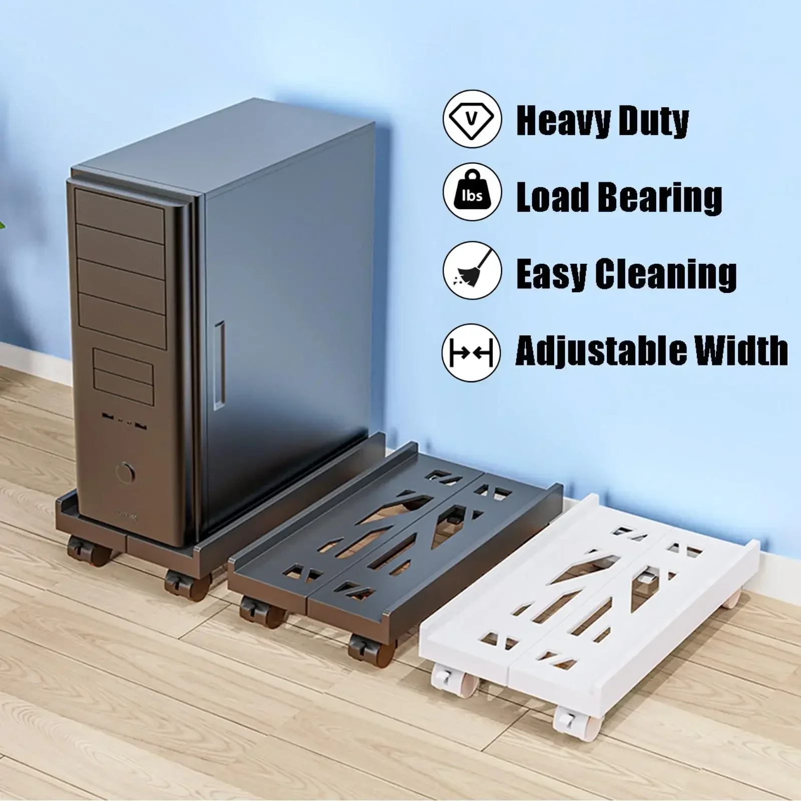 Mobile Computer Tower Holder CPU Stand Adjustable Computer Tower Stand with 4 Caster Wheels Under Desk Holder PC Accessories