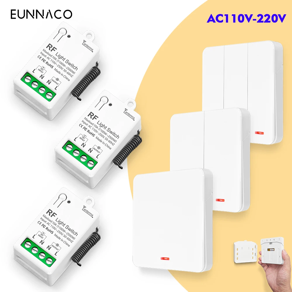 

RF433MHz Wireless Light Switch AC110V 220V 10A Mini Relay Receiver transmitter 123Gang Panel Switch Interruptor for Light Led tv