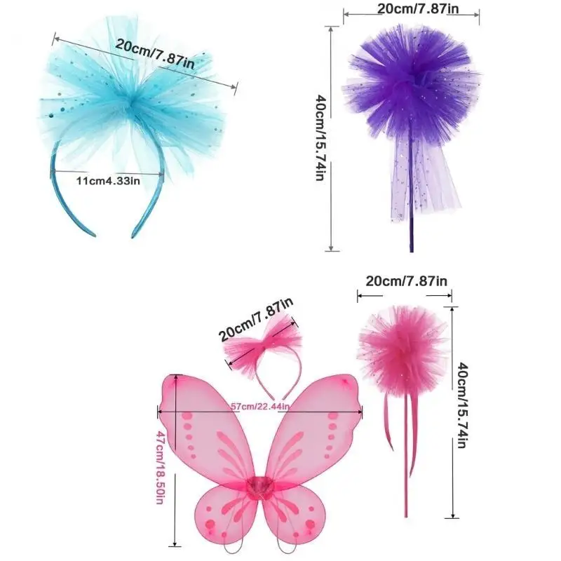 39BB Child Butterfly Wing Fairies Dress up Wing with Headband and Wand for Girl Kid Halloween Butterfly Costume for Cosplay