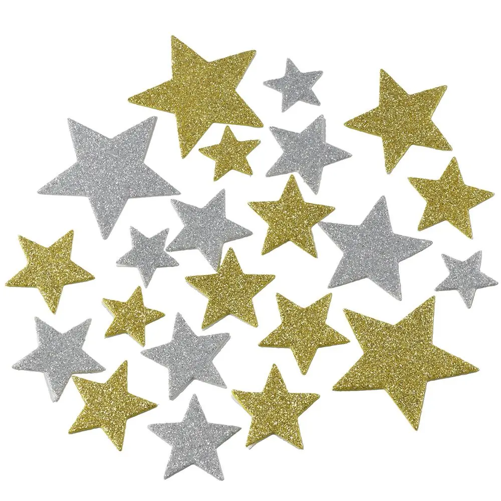 200pcs Paper Glitter Star Foam Stickers Stars Shape Silver and Gold Sparkly Foam Stickers DIY Crafts