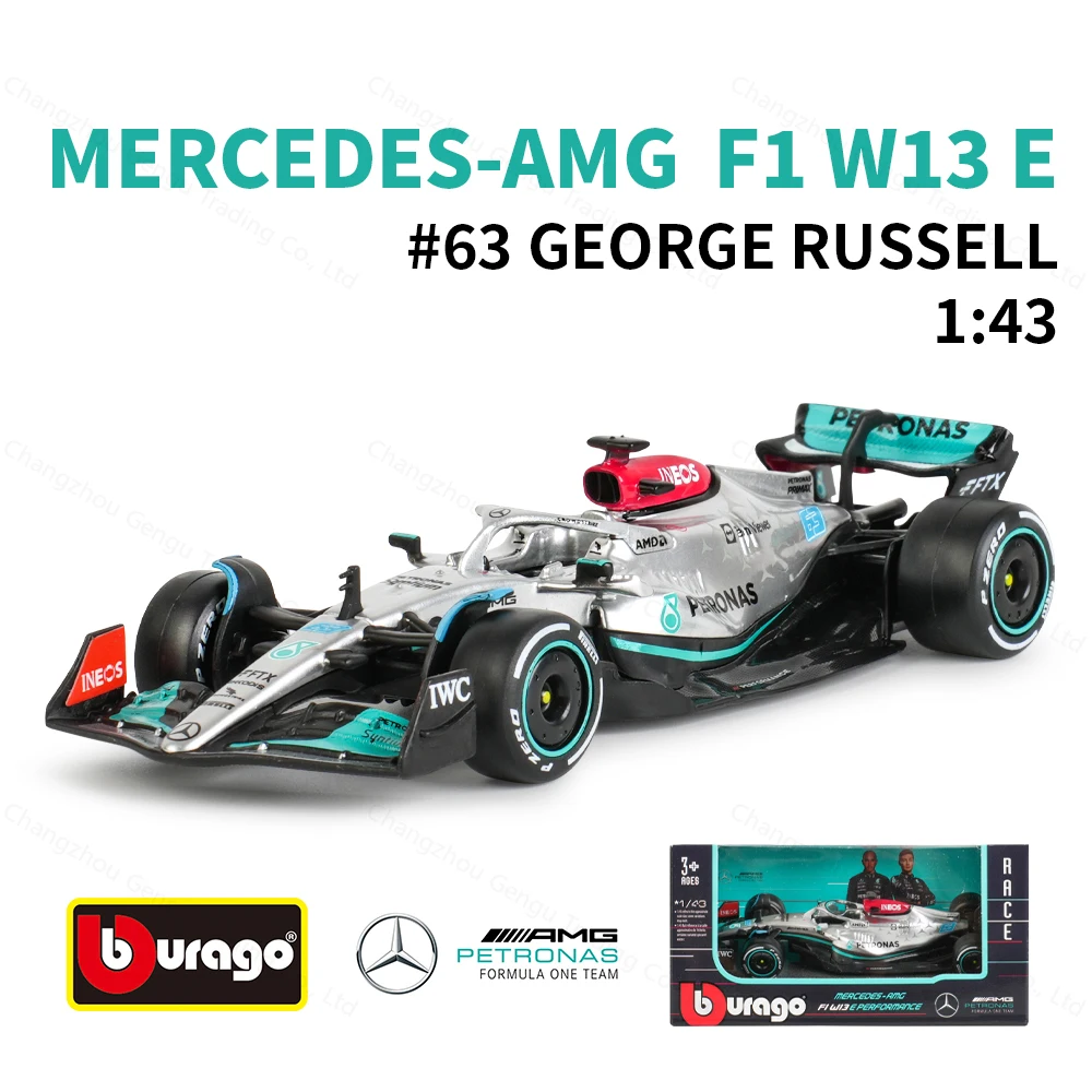 Bburago 1:43 2022 Mercedes-AMG W13 44 63 Carro de Corrida F1 de