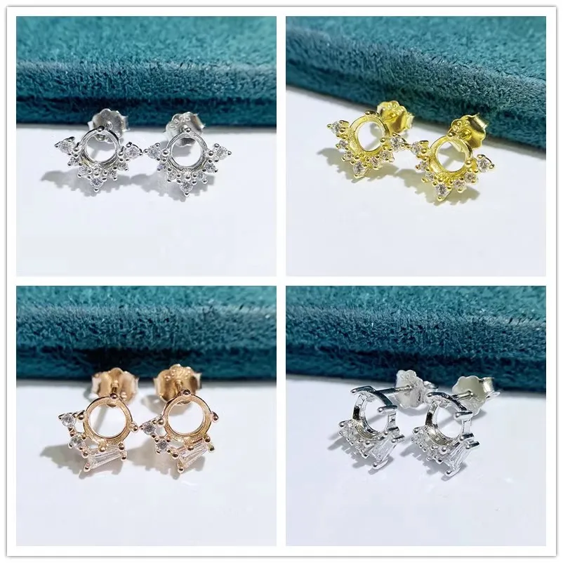 

MeiBaPJ 5 мм круглые камни DIY 925 серебро пустая установка модные серьги-гвоздики изысканные очаровательные свадебные украшения для женщин