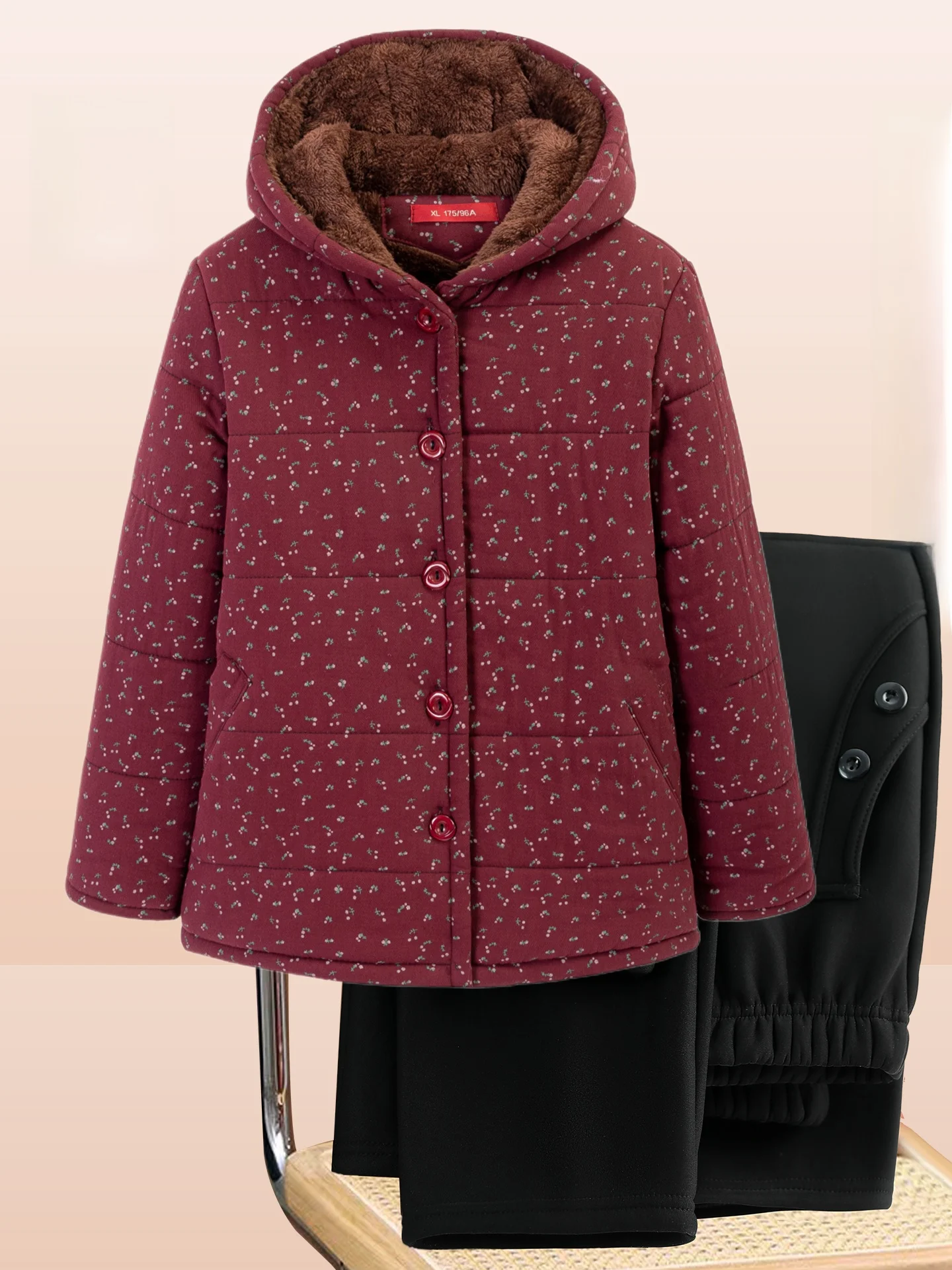 

Теплая ветрозащитная повседневная зимняя верхняя одежда для женщин: хлопковая куртка с капюшоном и длинные брюки, большие размеры, модный дизайн.