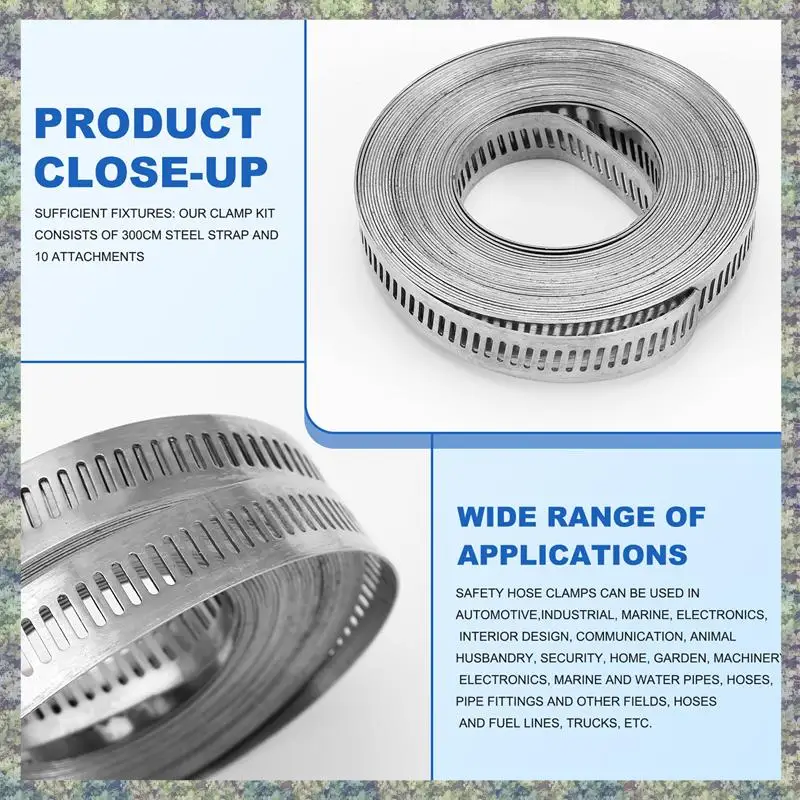 WON Slangklemmen 20FT Metalen Band + 20 Bevestigingsmiddelen DIY Cut-To-Fit Roestvrij Stalen Bandklemmen Verstelbare Grote Worm Duurzaam