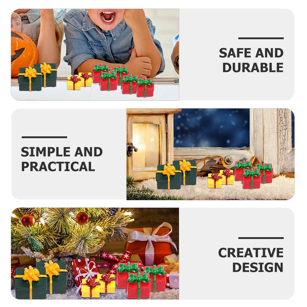 

40 Pcs Resin Gift Box Christmas Indoor Decorations Tiny Presents Crafts Miniature Landscape Prop Ornament Adorable Miniatures