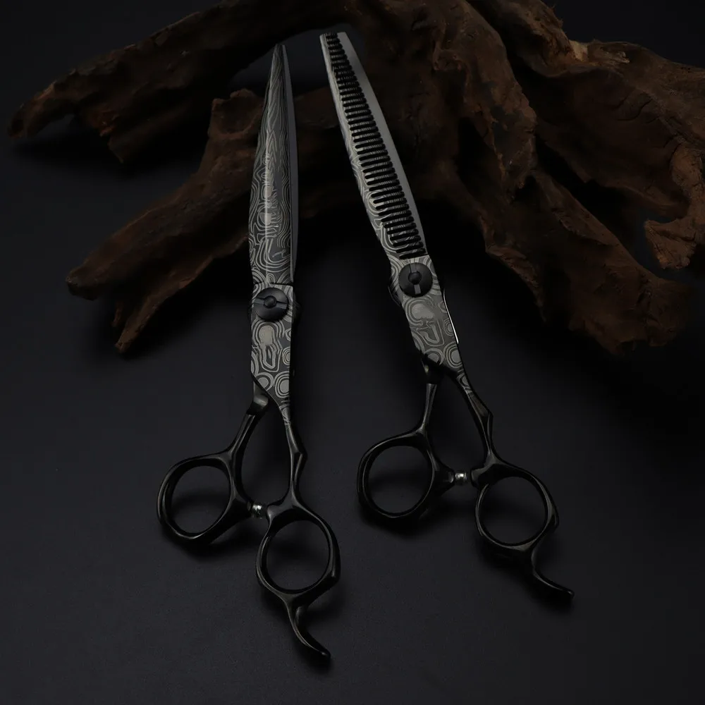 Professional 7 '' Black Damascus Upscale scissor cut hair cutting scissors thinning barber haircut shears Hairdressing scissors