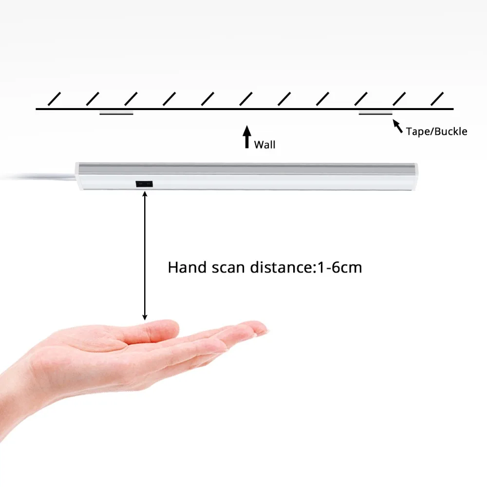 Luces de cocina con Control de onda manual, barra de luz LED para armario, barra, lámpara LED de 30/50cm, Sensor de movimiento, escaneo manual, luces de cocina