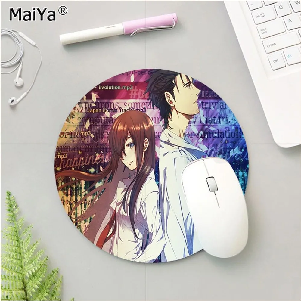 Anime Steins Gate Mousepad Round Custom Skin Desktop Desk Mat Kawaii accessori da gioco studenti che scrivono Pad Mouse Pad per PC