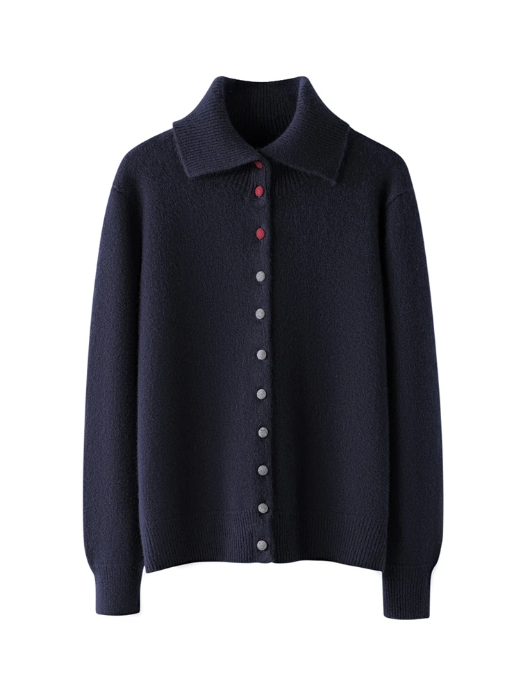 Exquisite 100% Cashmere Grace Comfort Knitted Turn-Down Collar Cardigan Sweater Autumn Winter Warm Soft Women's Clothing Tops