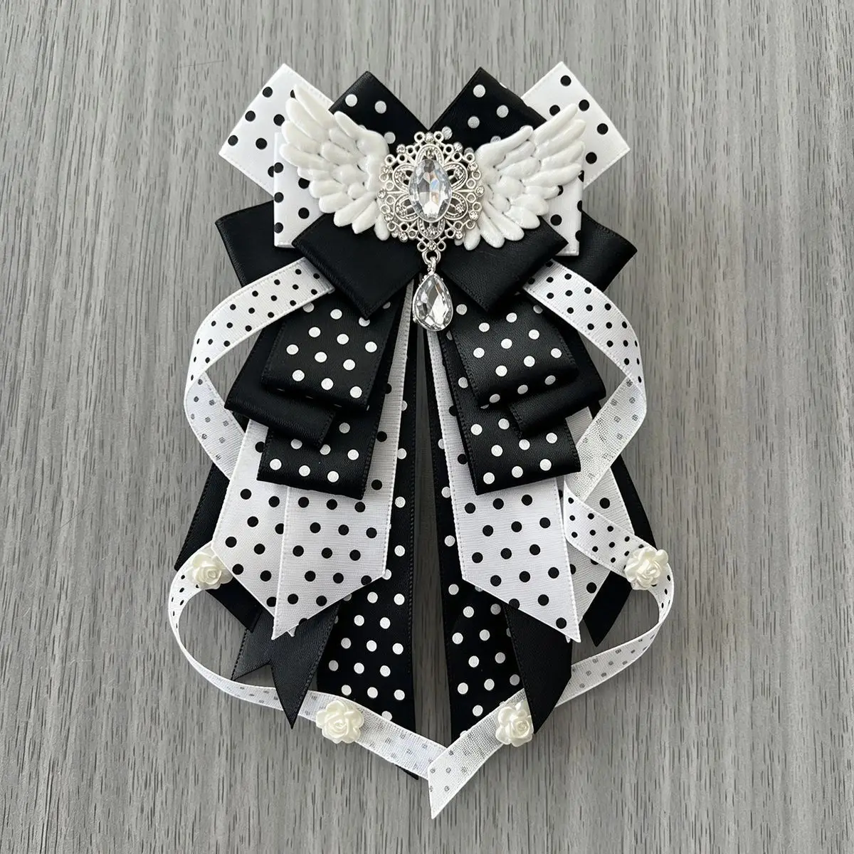 Love Heart Rhinestone Polka Dot Ribbon Bow Concert Support Stick Charm Lolita Dress Shirt Collar Bow Brooch Handmade Accessory