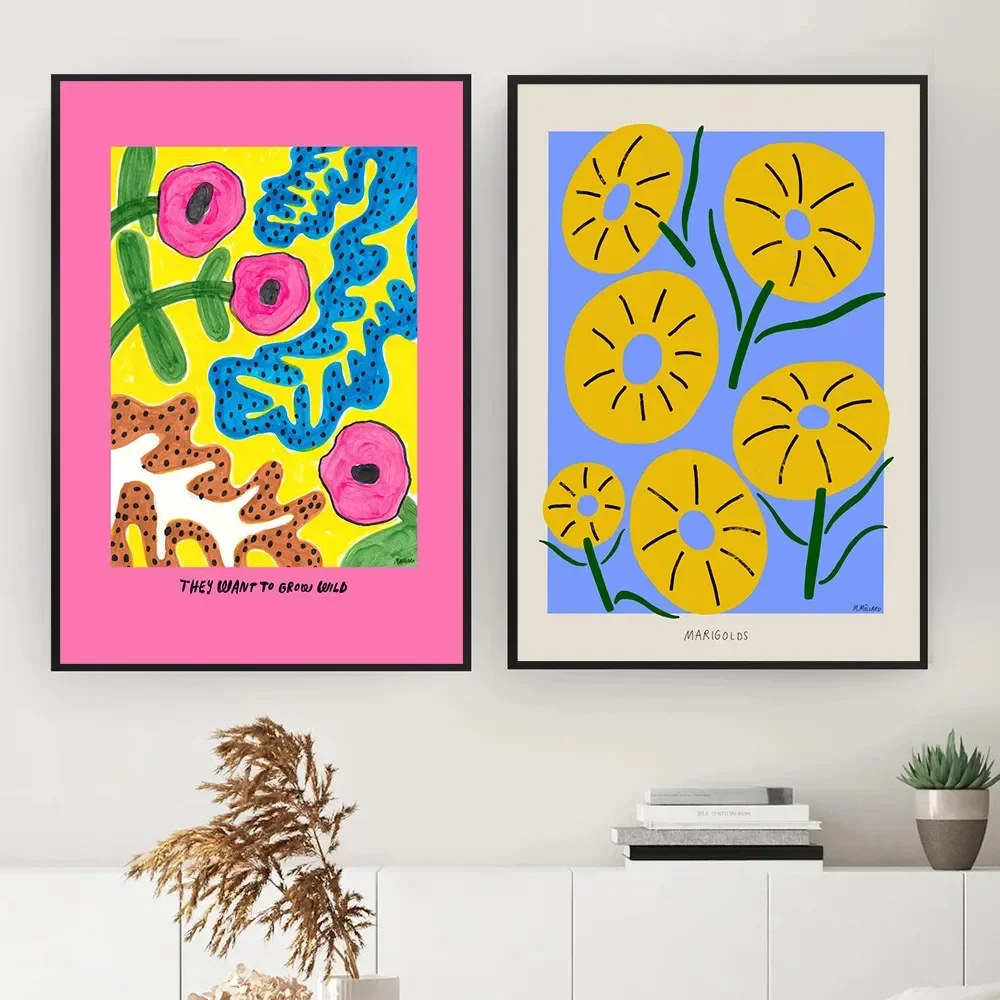 البوب أنيقة جدار الفن عباد الشمس الشمس الفاوانيا الخشخاش زراعة HD قماش المشارك يطبع غرفة المعيشة غرفة نوم ديكور المنزل