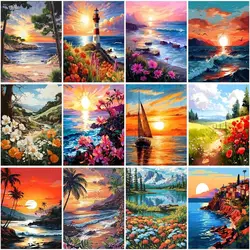 CHENISTORY Painting By Number Sunset Landscape Wall Art DIY Frame Picture By Numbers Sea Acrylic Canvas Home Decor Gift
