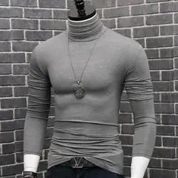 Luxury Men's Casual Turtleneck T-Shirts Autumn and Winter Tops Slim Collar Full Sleeve Innerwear Undershirt Golf Wear Men Tee