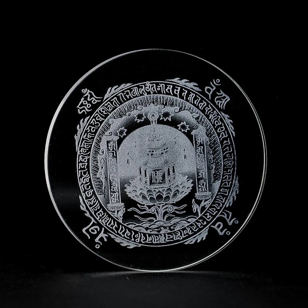 Laser Internal Engraving Buddhist Sanskrit Stupa Lotus Vajra Dharma Mantra Chinese Six Character Classic Jewelry Display Base