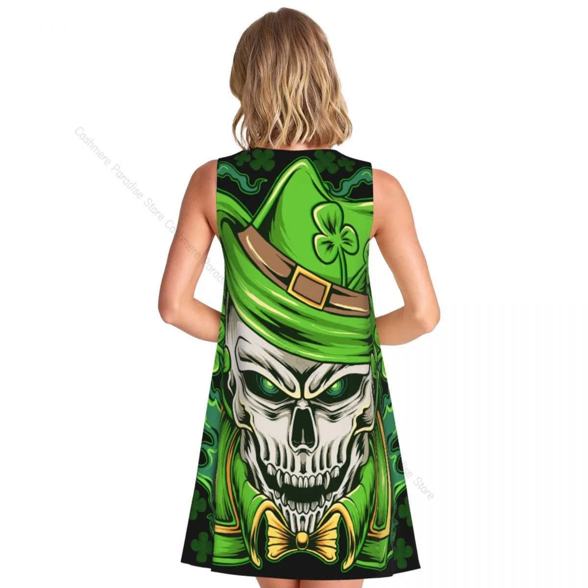 2025 Women's clothing Dresses St. Patrick Skull Round Neck Sleeveless Length Dress