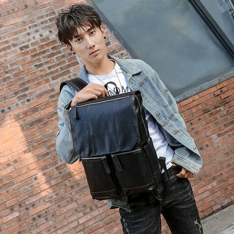 Vintage Flip Men's Backpack Casual Leather Travel Backpack Male Business Computer Backpack High Quality Student School bag