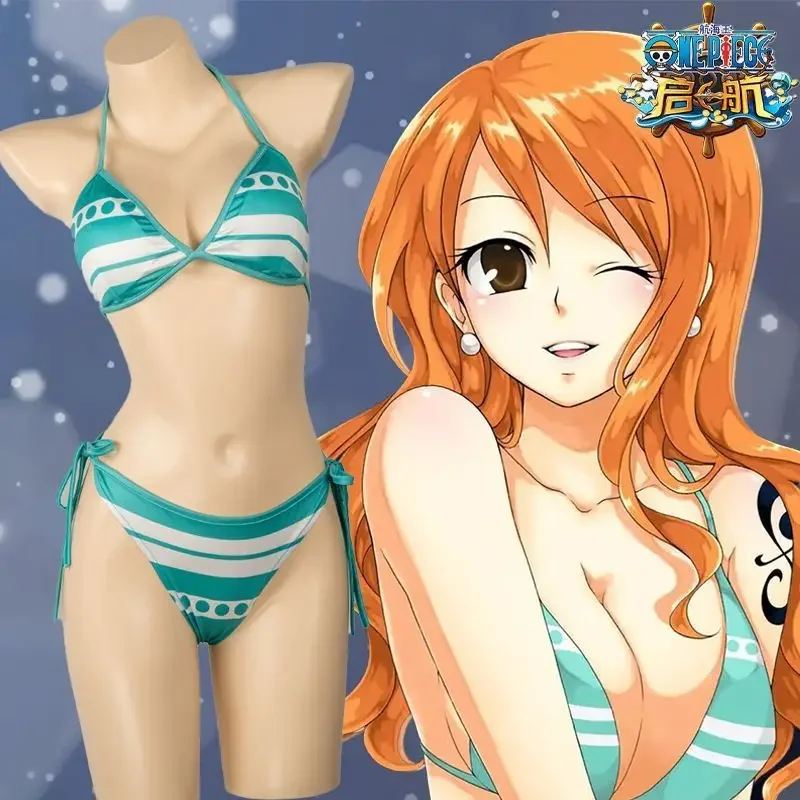 Anime Cartoon Bedruckter Badeanzug Bikini Nami Cosplay Damen Bademode Outfits Halloween Party Kostüm Set