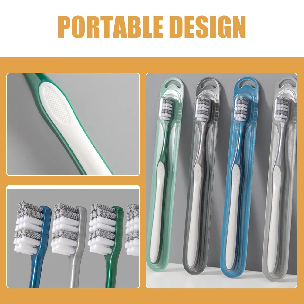 4 Pcs Eco Friendly Toothbrush Men's Travel Portable Large Head Toothbrushes Hard Bristle Man