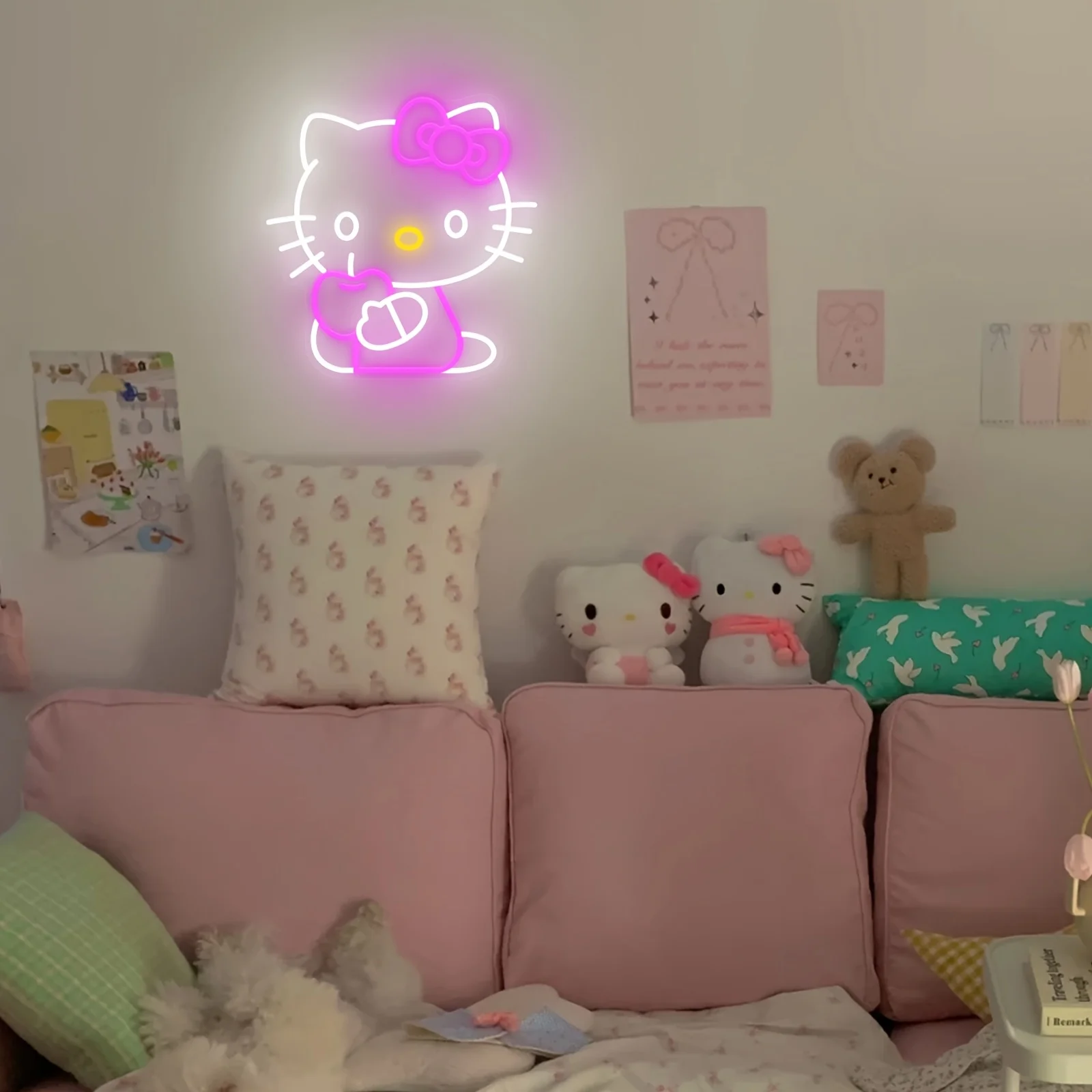 Hello Kitty LED Neon Sign Light Dimmable USB Powered Night Light Sanrio Lamp for Bedroom Birthday Party Decor Gift for Girls