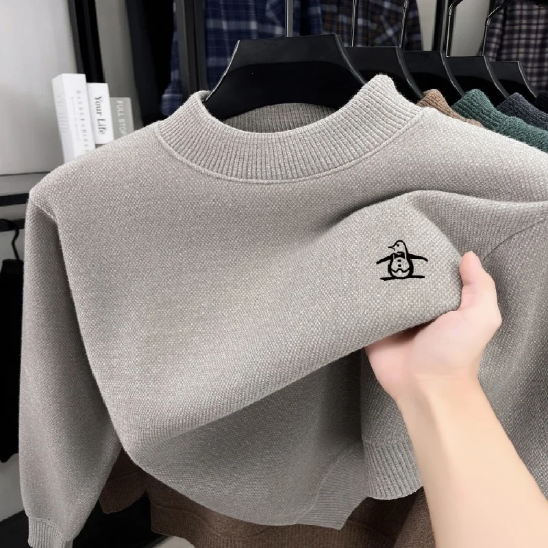 Men's Warm Sweater Light Luxury Brand Penguin Embroidered Long Sleeve Autumn/Winter Fashion Casual Soft Daily Knitted Sweater
