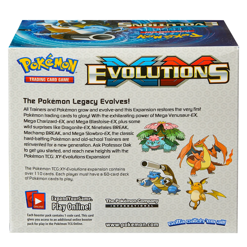360 szt. Angielskie karty Pokemon TCG: Evolutions Box, karty kolekcjonerskie Pokemon, 36 paczek w pudełku