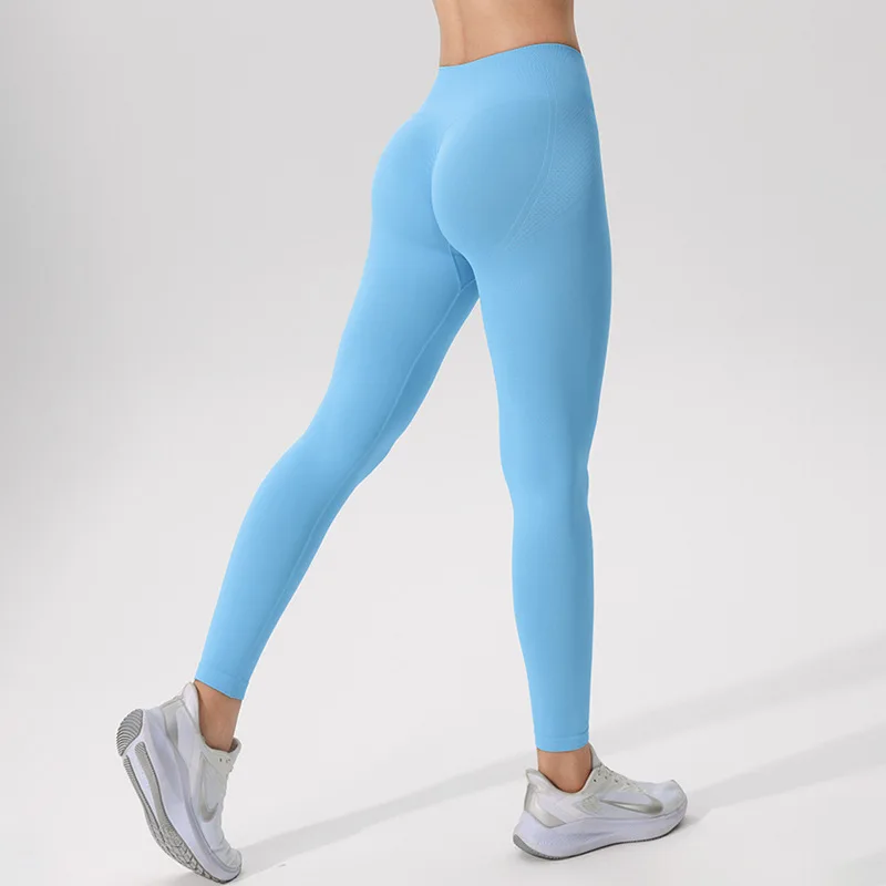 Seamless Yoga Pants, High-waisted, Sheer Fitness Pants, Peach-colored, Buttock-raising, Sports, Outdoor, Running, Tight Pants