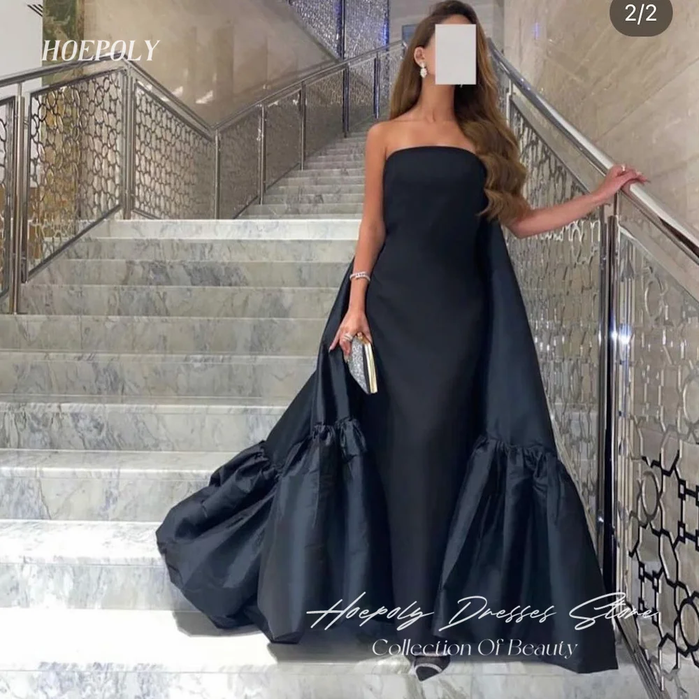 

Hoepoly Satin Strapless Mermaid Ruffle Arab Prom Gown Floor-length Saudi Elegant Formal Evening Party Dress for Women 2023