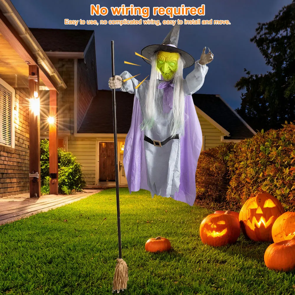 

Halloween Props with Terrifying Sounds and Lights Halloween Flying Witch Broom Prop Broom Wizard Decor Outdoor Garden Yard Decor